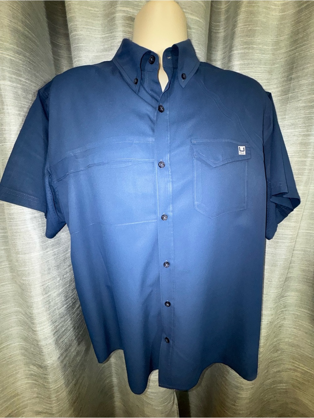 Huk Tide Point Men’s Short Sleeve Button-Up Performance Shirt - Navy XL